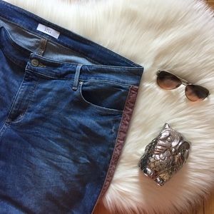 LOFT Pink Velvet Stripe Fray Hem Jeans